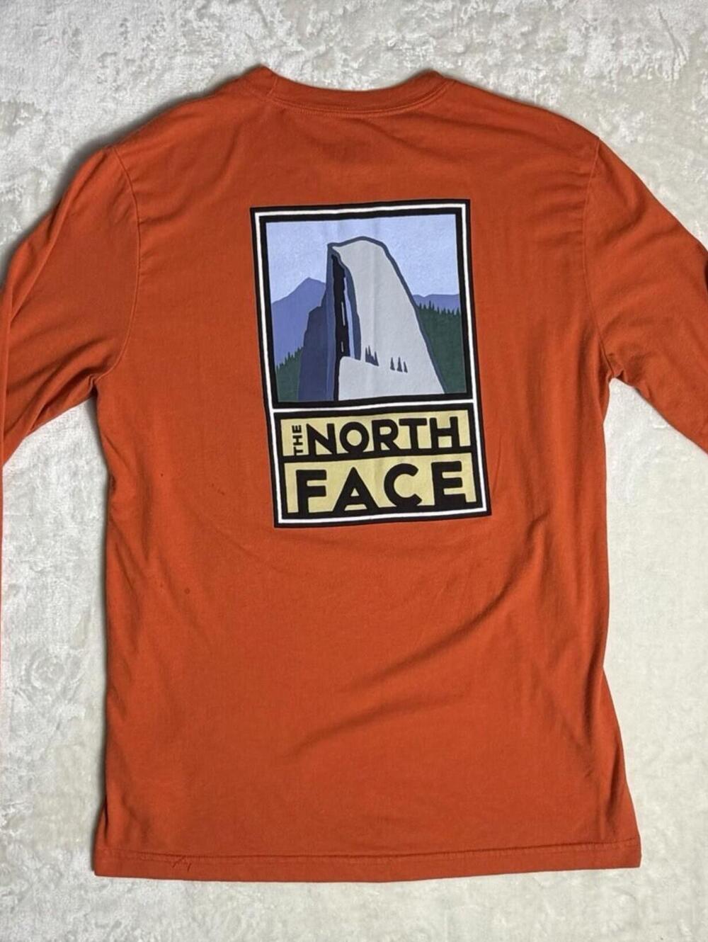 The North Face Shirt Mens Medium Orange Long Sleeve Graphic Half Dome Yosemite M